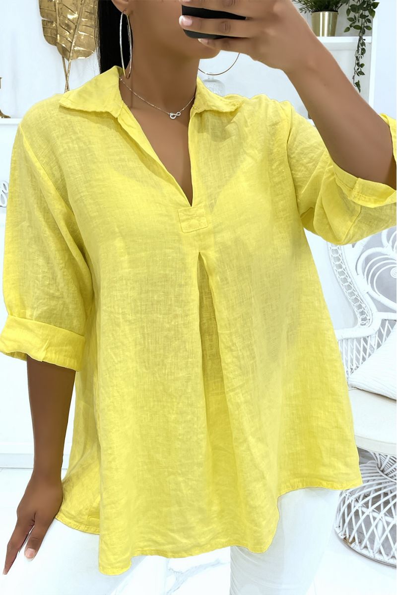 Long yellow oversized blouse with lapel collar and buttoned sleeves - 2