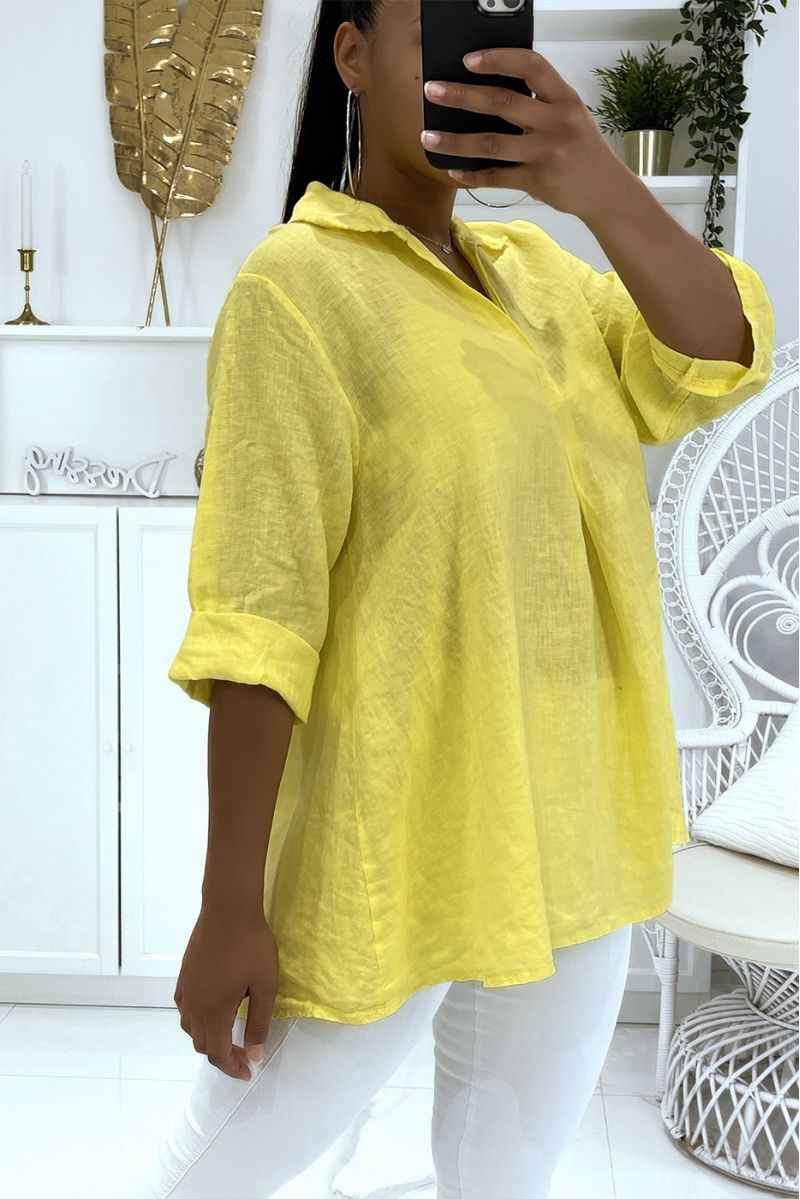 Long yellow oversized blouse with lapel collar and buttoned sleeves - 3
