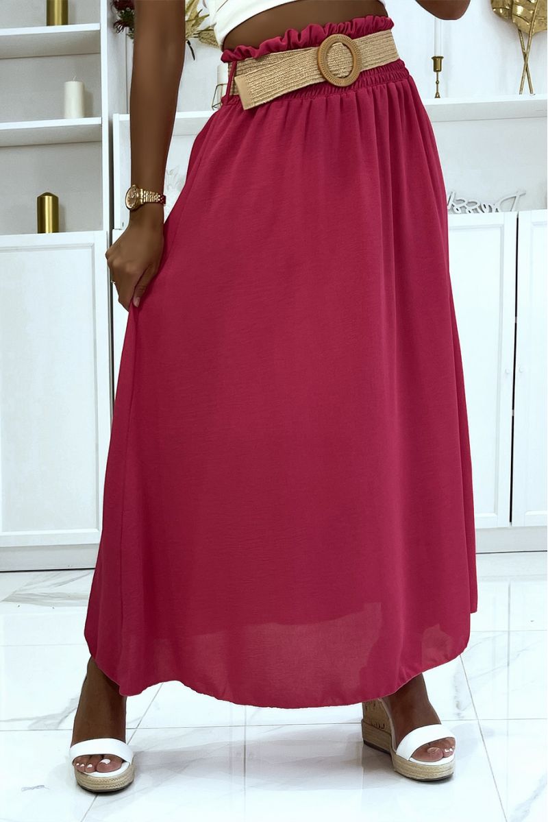 Longue jupe fuchsia à ceinture effet paille élastique à la taille couleur vitaminée - 1
