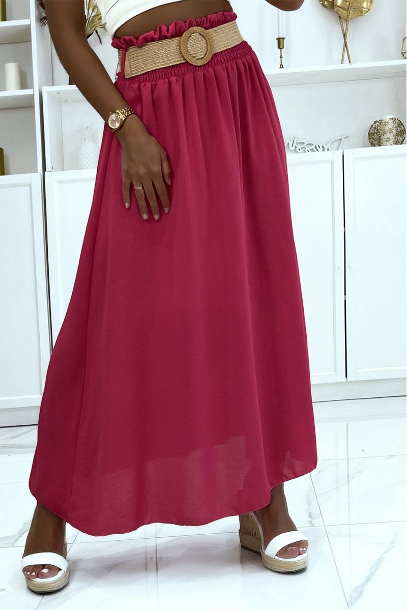Longue jupe fuchsia à ceinture effet paille élastique à la taille couleur vitaminée - 2