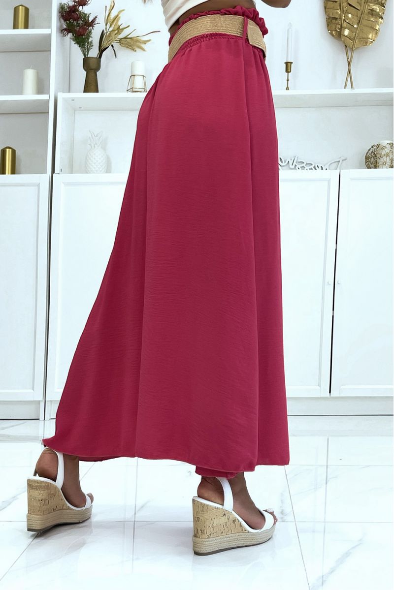 Longue jupe fuchsia à ceinture effet paille élastique à la taille couleur vitaminée - 3