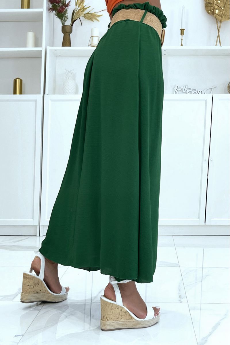 Longue jupe verte à ceinture effet paille élastique à la taille couleur vitaminée - 3