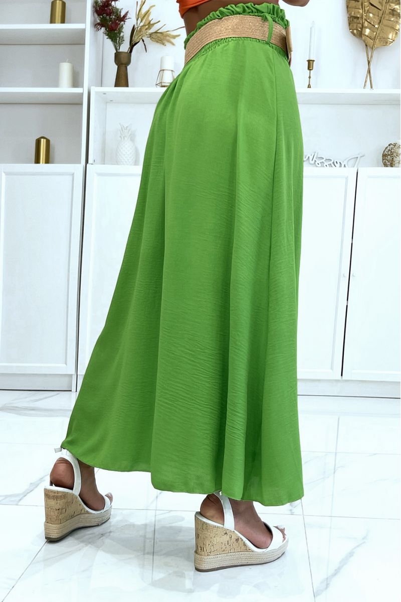 Lange neongroene rok met elastische riem met stroeffect in de taille in vitaminekleur - 4