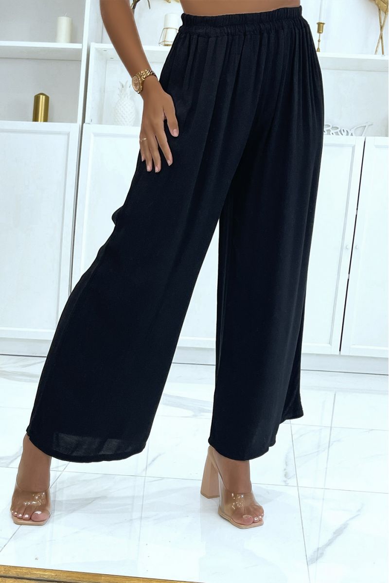 Black elastic waist palazzo pants suitable for all body types - 1