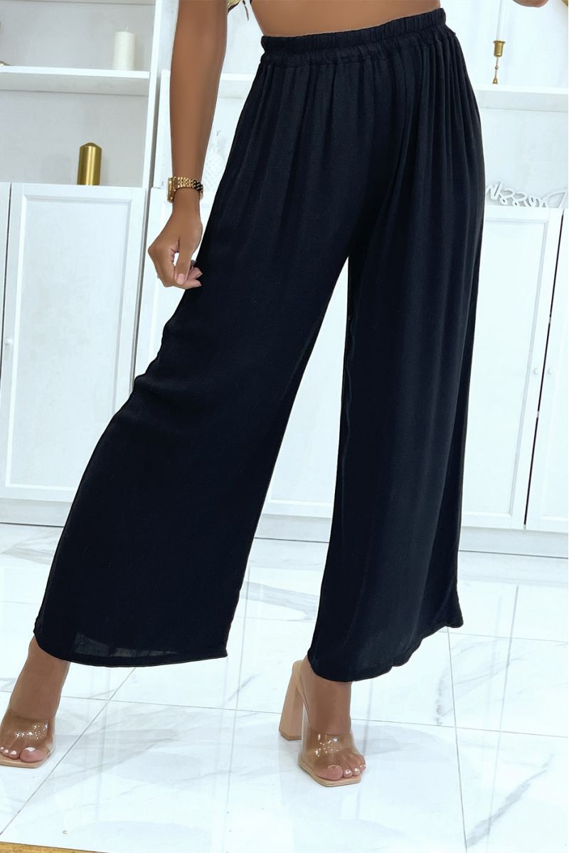 Black elastic waist palazzo pants suitable for all body types - 2