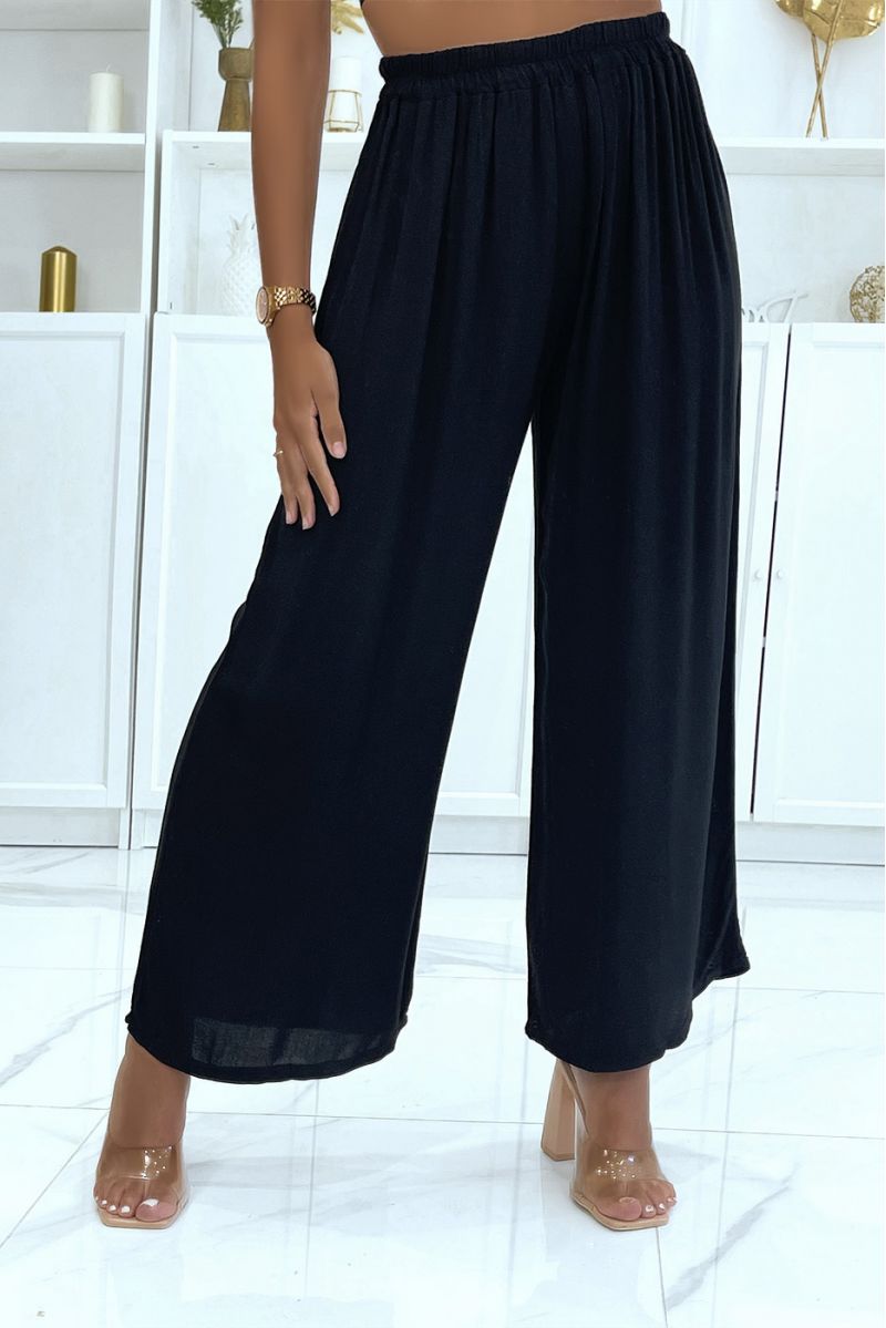 Black elastic waist palazzo pants suitable for all body types - 3