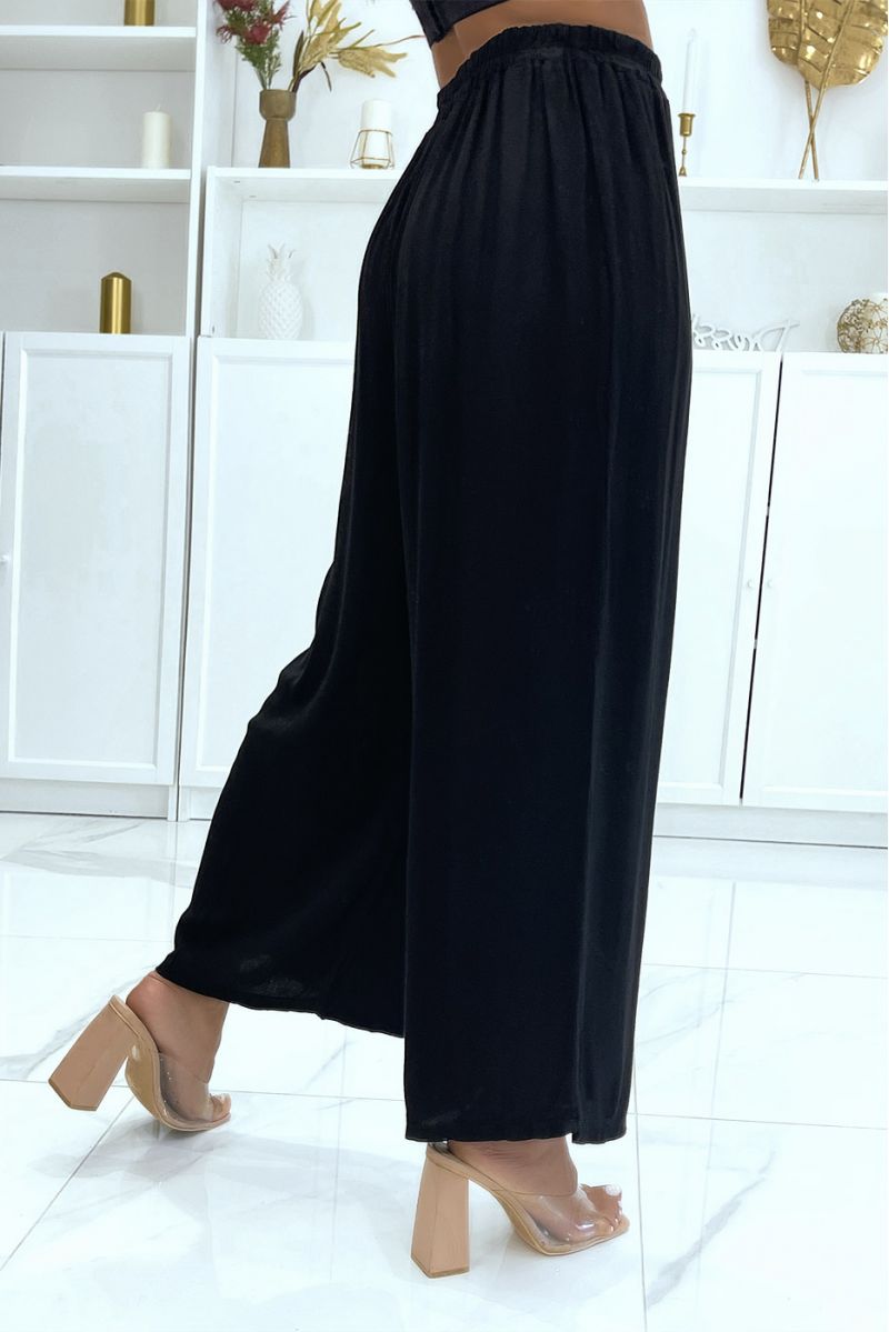 Black elastic waist palazzo pants suitable for all body types - 4