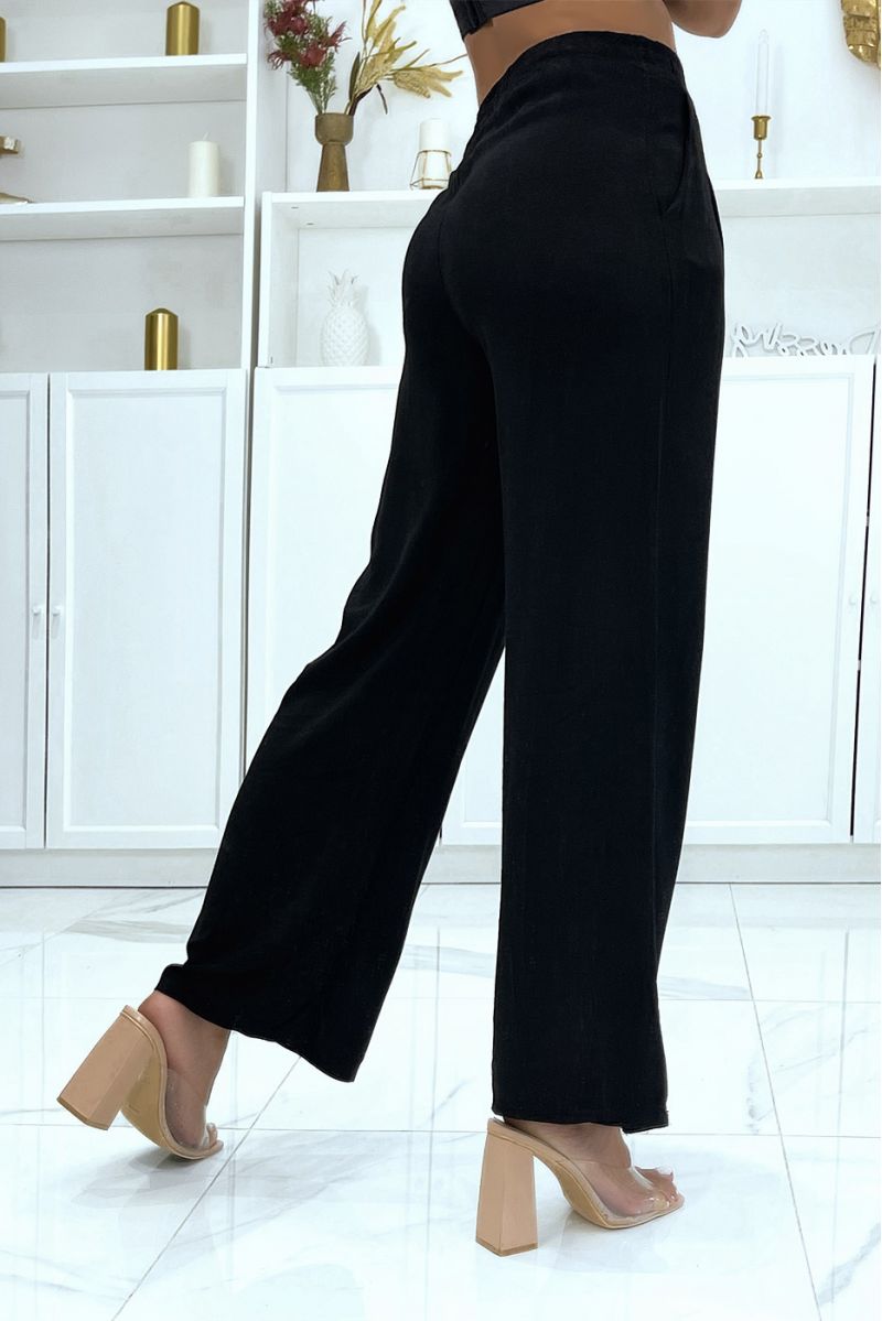 Zwarte bell bottom broek elastisch in de verstelbare taille met veters - 4