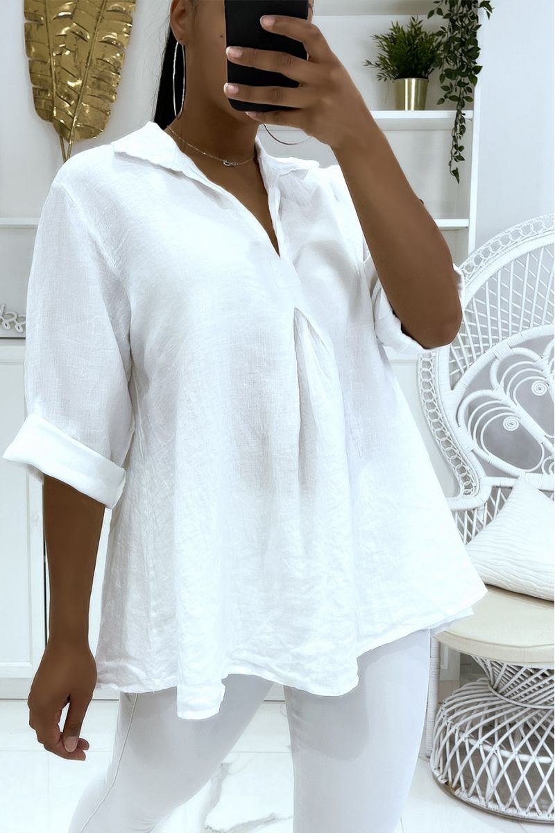 Long white oversized blouse with lapel collar and buttoned sleeves - 2