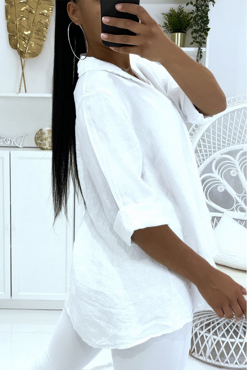 Long white oversized blouse with lapel collar and buttoned sleeves - 3