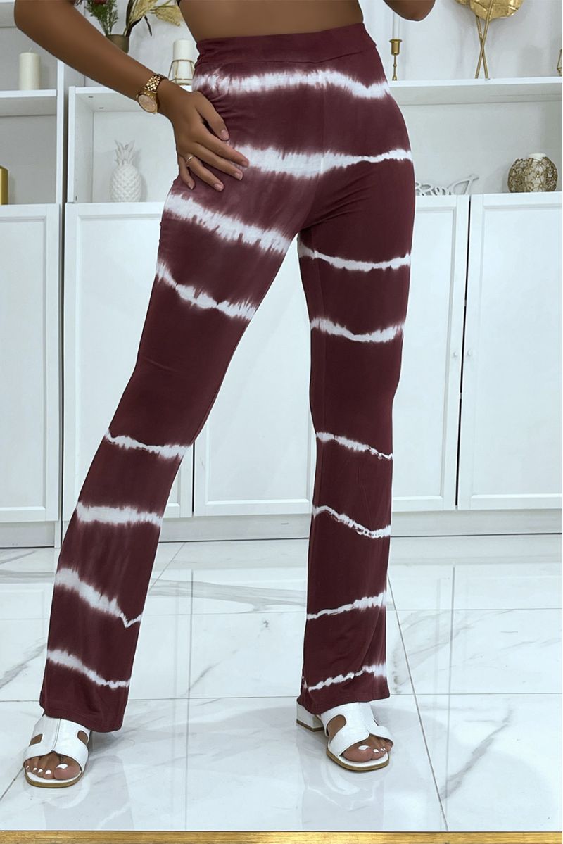 Skinny bordeauxrode broek met tweekleurige stropdas en elastische tailleband met sterfeffect - 1