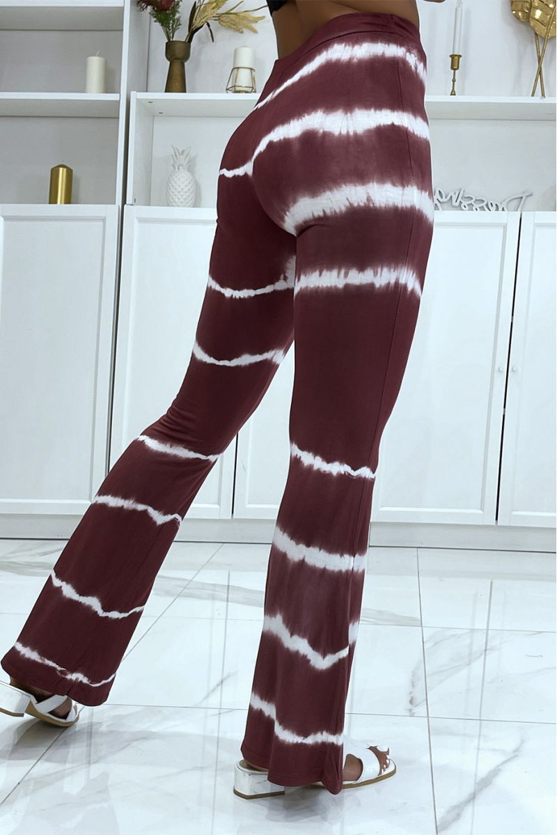 Skinny burgundy pants with two-tone tie and die effect elastic waistband - 4