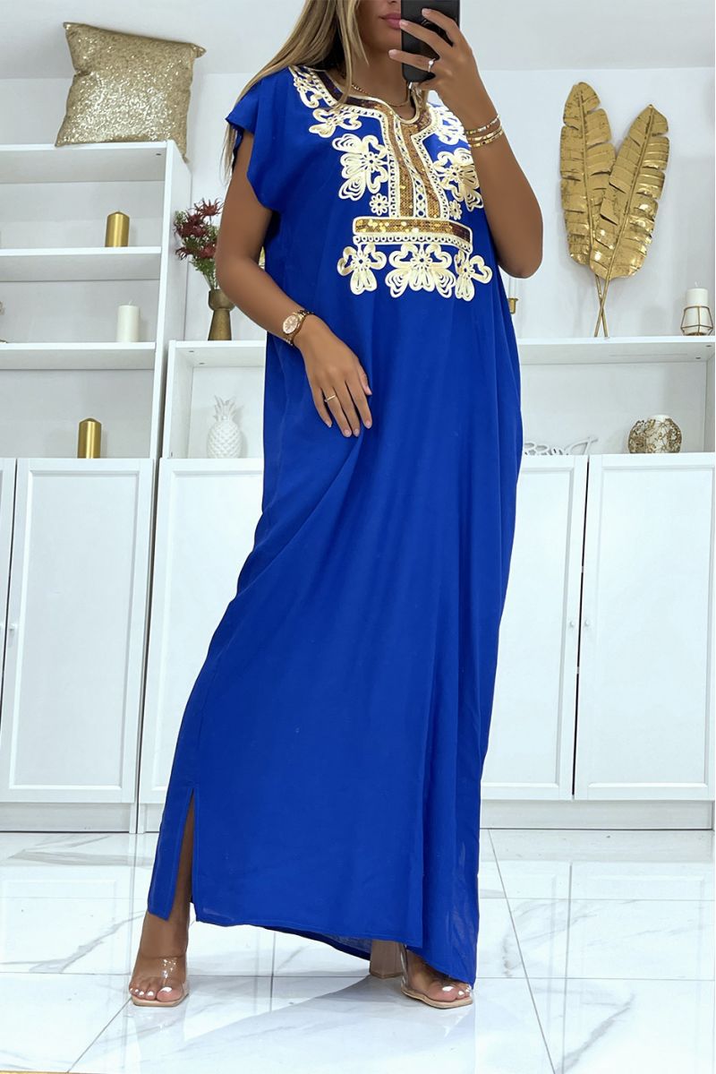 Royal and golden djellaba dress very comfortable to wear with pretty embroidery and sequins - 1