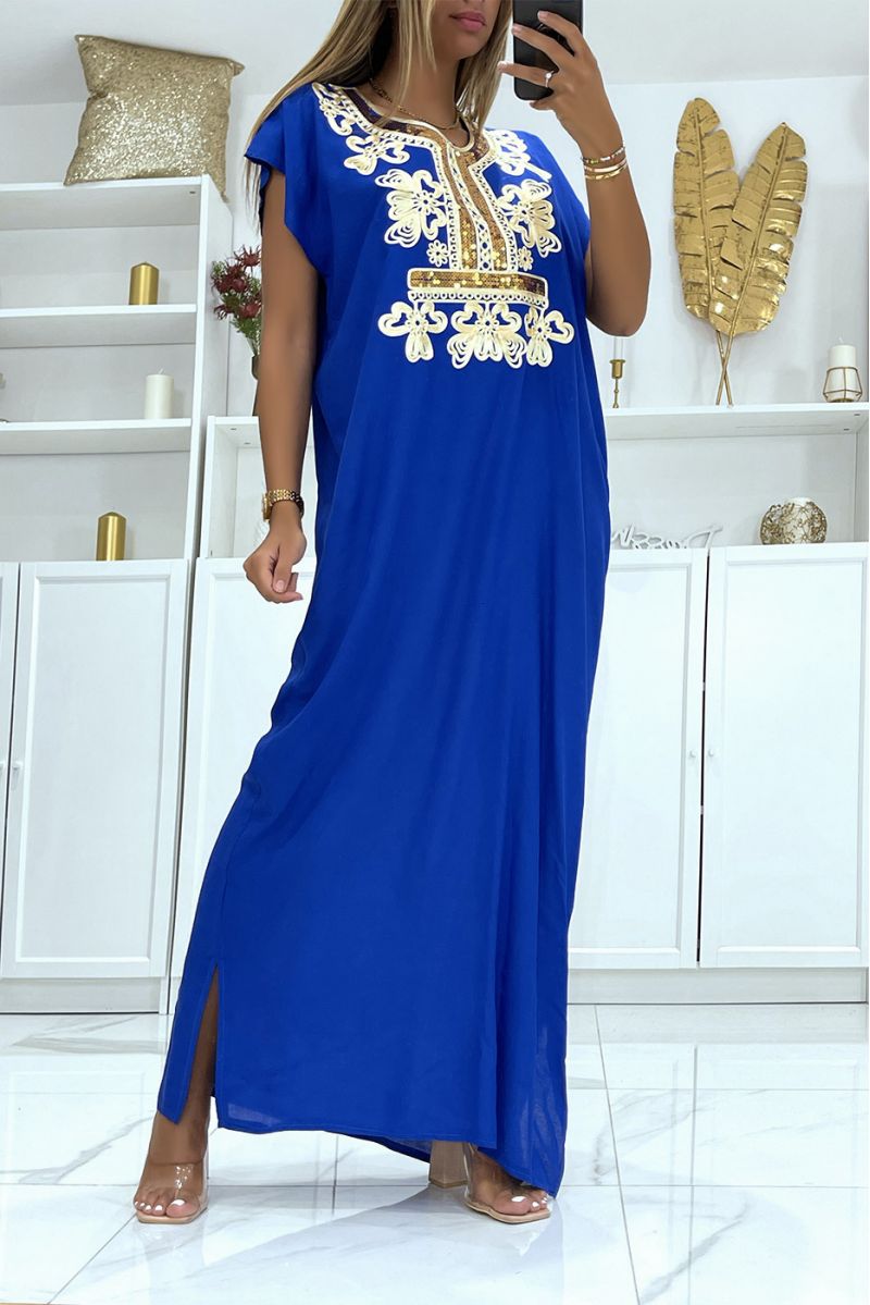 Royal and golden djellaba dress very comfortable to wear with pretty embroidery and sequins - 2