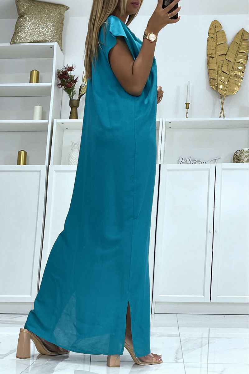 Black and green djellaba dress very comfortable to wear with pretty embroidery and sequins - 3