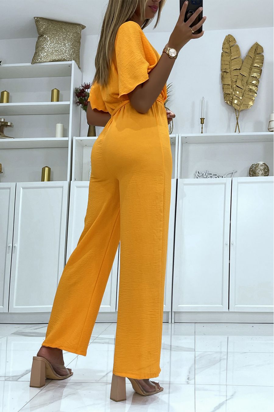 Combinaison orange cache coeur couleur vitaminée à ceinture à la taille  - 4