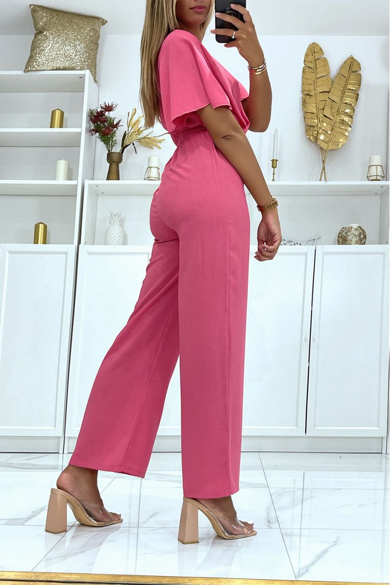 Fuchsia wrap jumpsuit in vitamin color with belt at the waist - 3