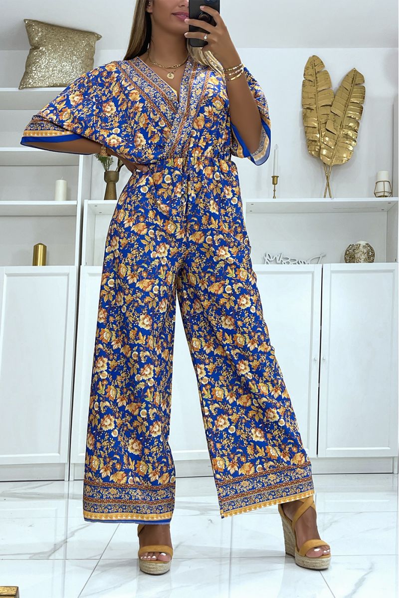 Combinaison pantalon patte d'éléphant royal cintrée à la taille à magnifique imprimé floral - 3