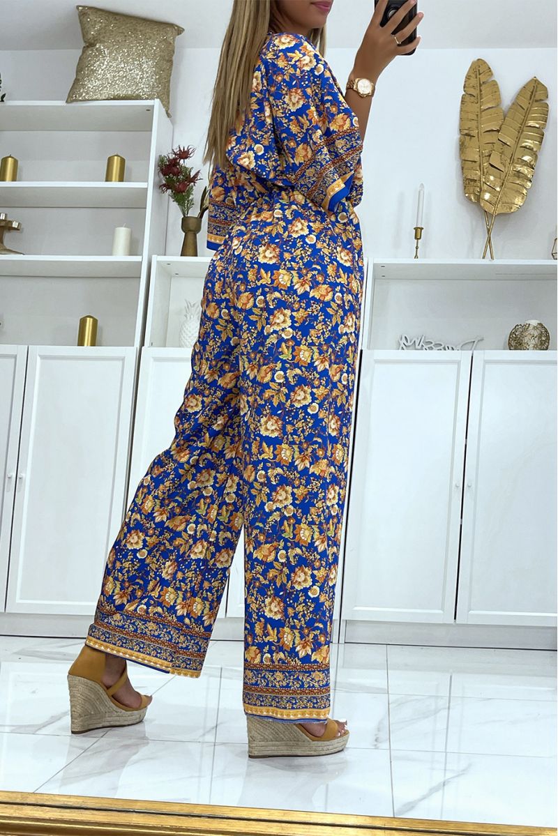 Combinaison pantalon patte d'éléphant royal cintrée à la taille à magnifique imprimé floral - 4