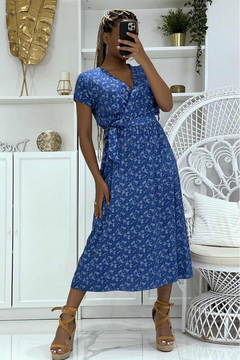 Royal gebloemde tuniekjurk met V-hals en riem bij de lichte en comfortabele taille - 1