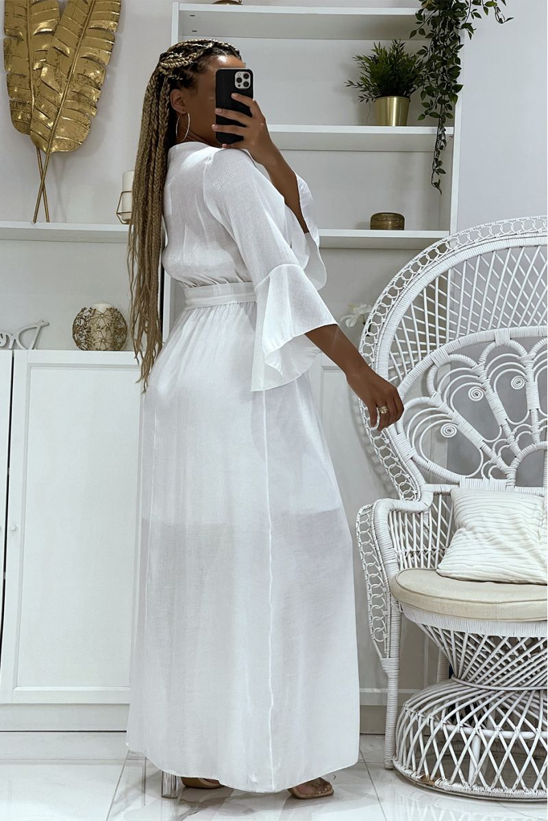Long white wrap dress thick material with pretty shiny reflections lined with a mid-length petticoat - 2