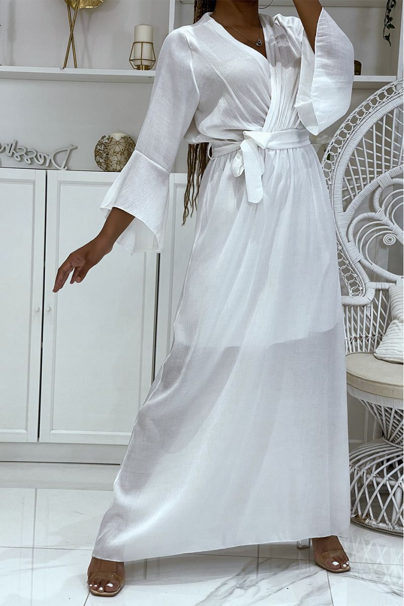 Long white wrap dress thick material with pretty shiny reflections lined with a mid-length petticoat - 3