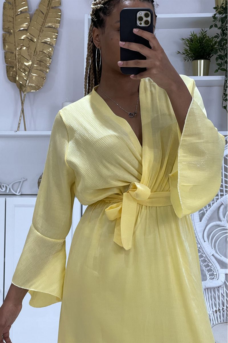 Long yellow wrap dress thick material with pretty shiny reflections lined with a mid-length petticoat - 3