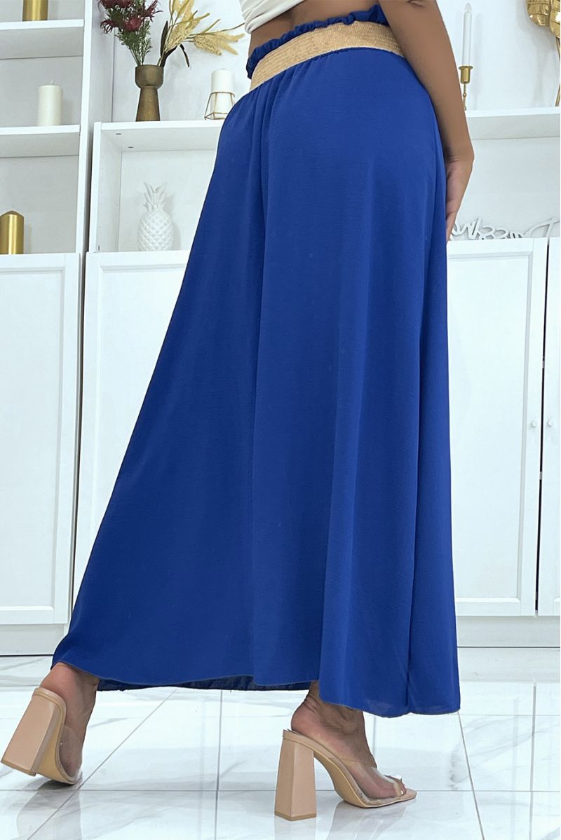 Long royal skirt with elastic straw-effect belt at the waist in vitamin color - 3