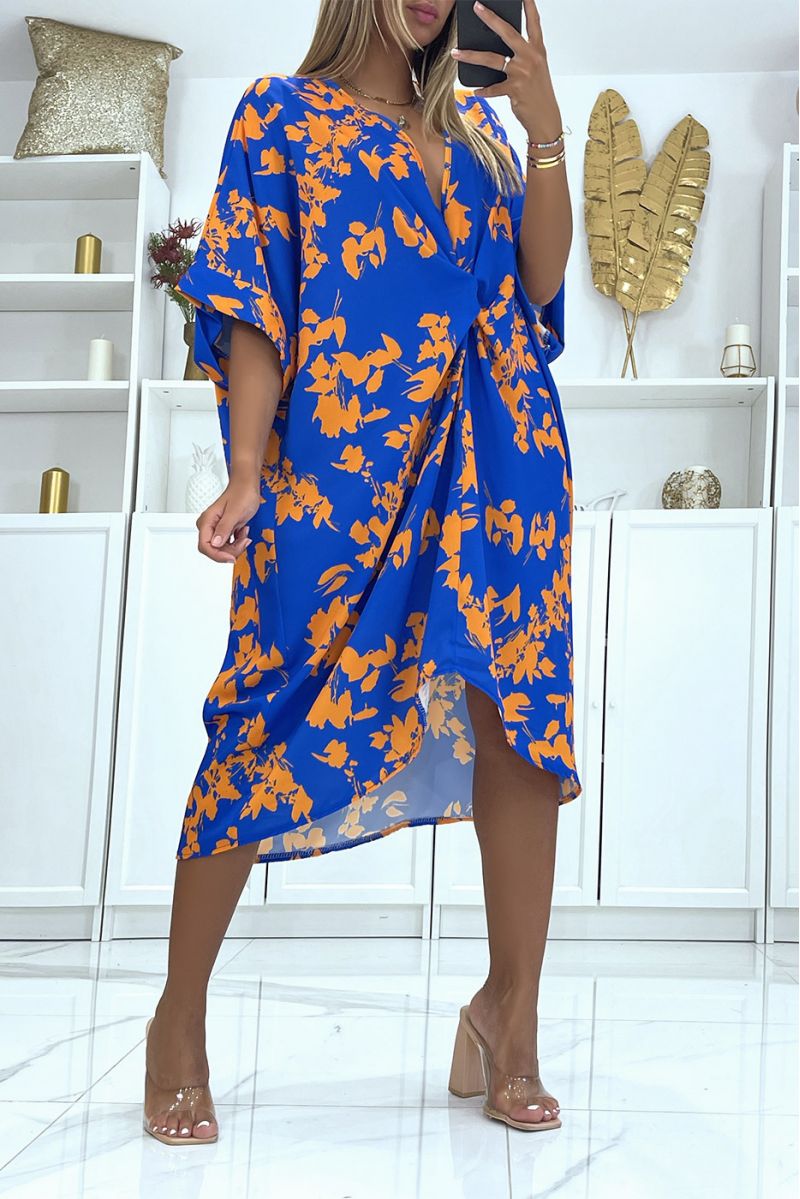 Loose and fluid two-tone floral oversized royal dress ideal for a summer evening - 2