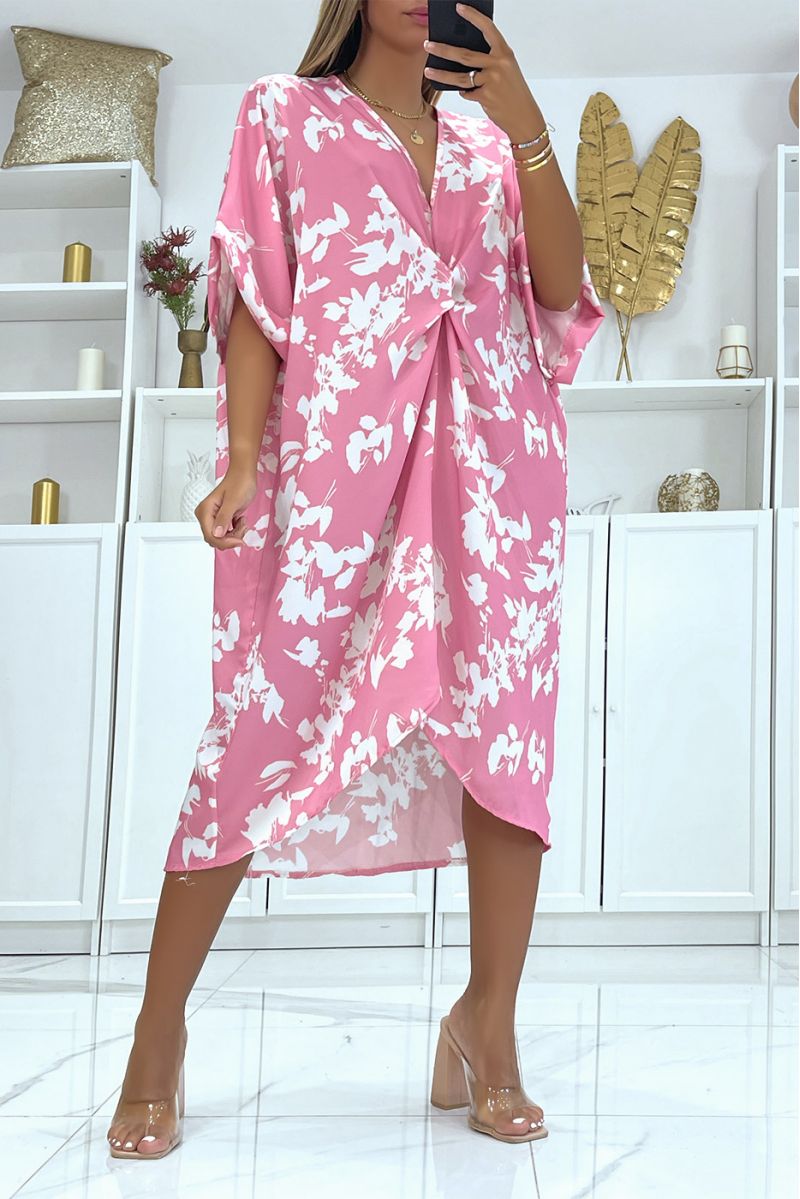 Loose and flowing two-tone floral oversized pink dress ideal for a summer evening - 1
