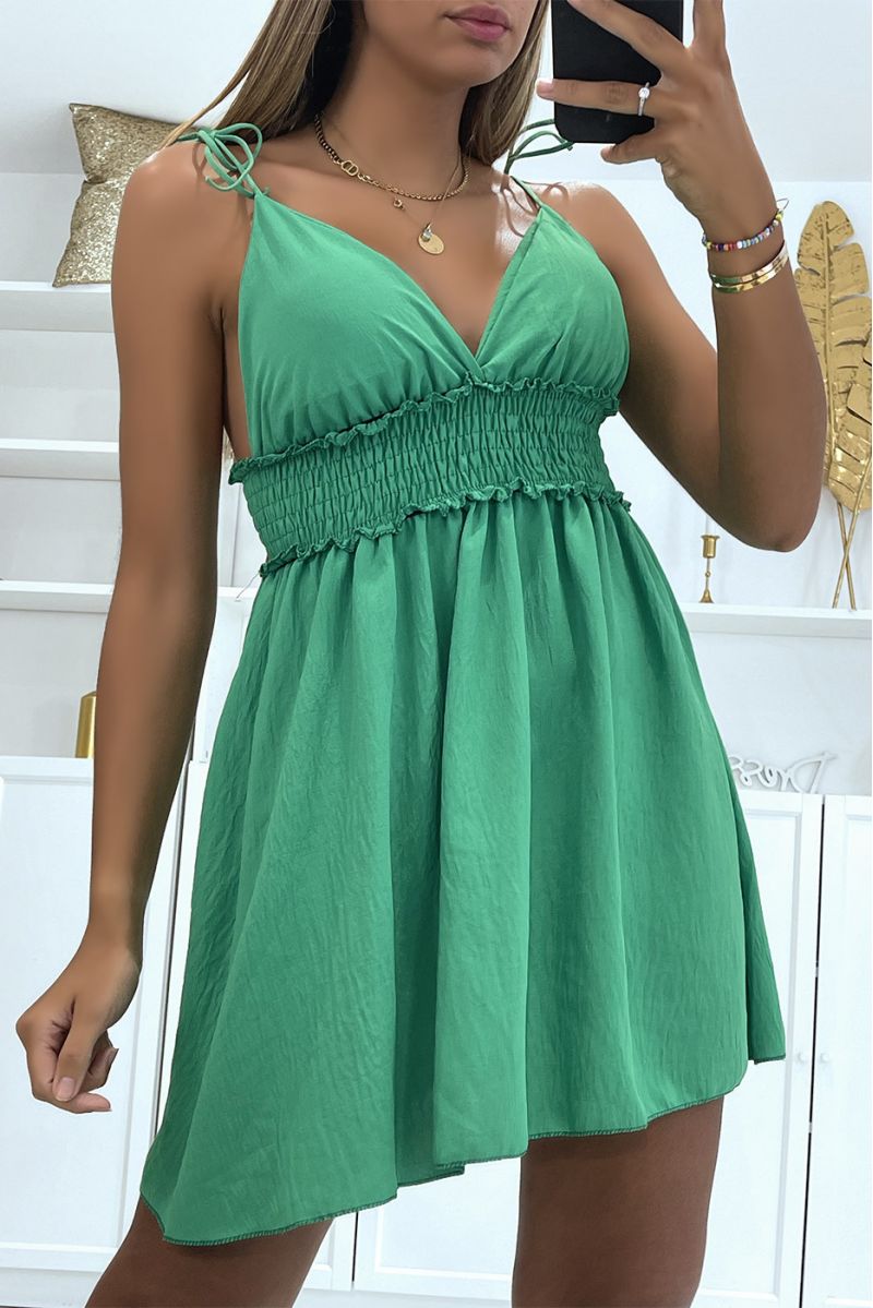 Groene mini-jurk met elastische taille en v-hals Glamoureus en comfortabel om te dragen - 3