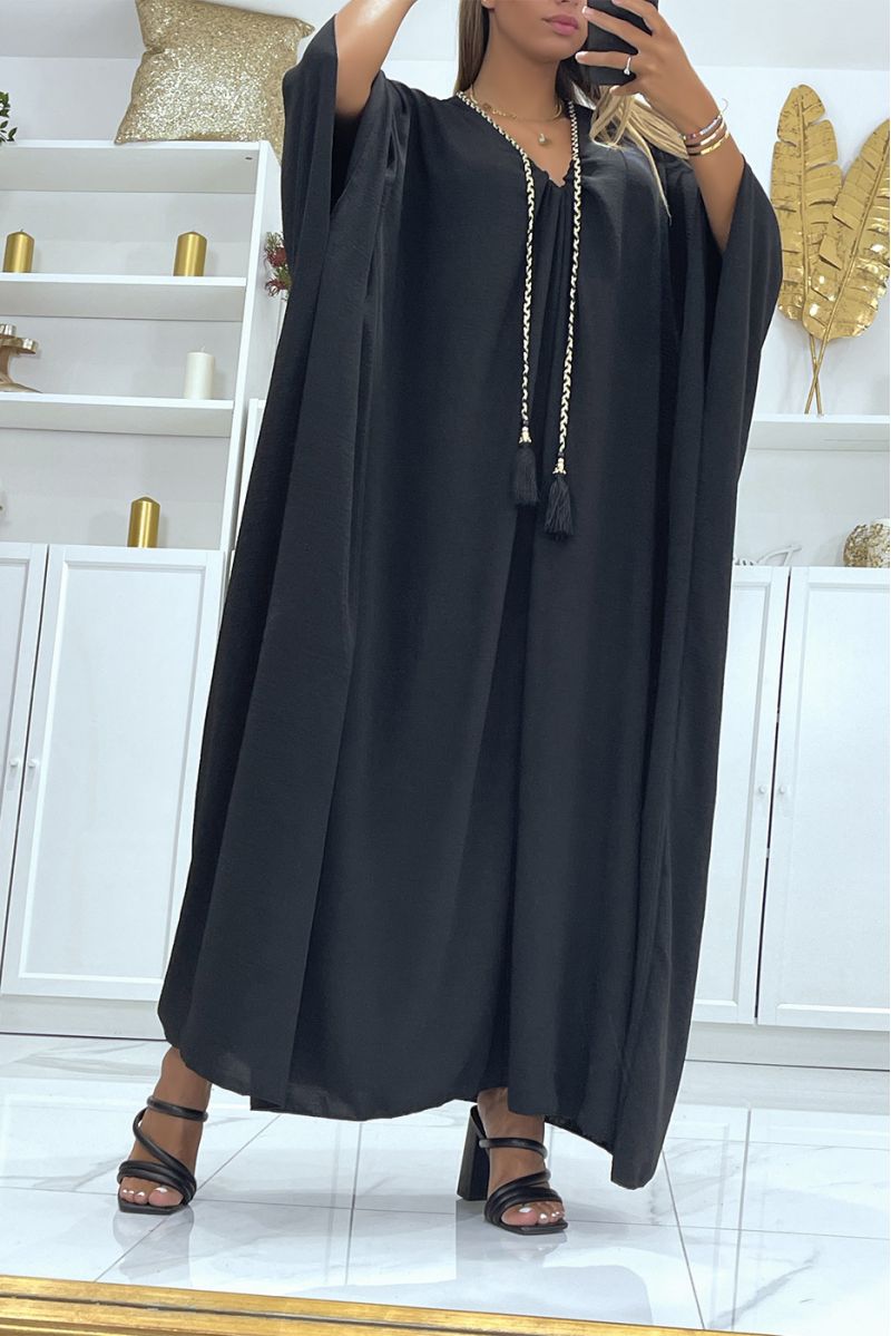 Abaya noire oversize épaisse et confortable à magnifique tresse avec dorure - 3