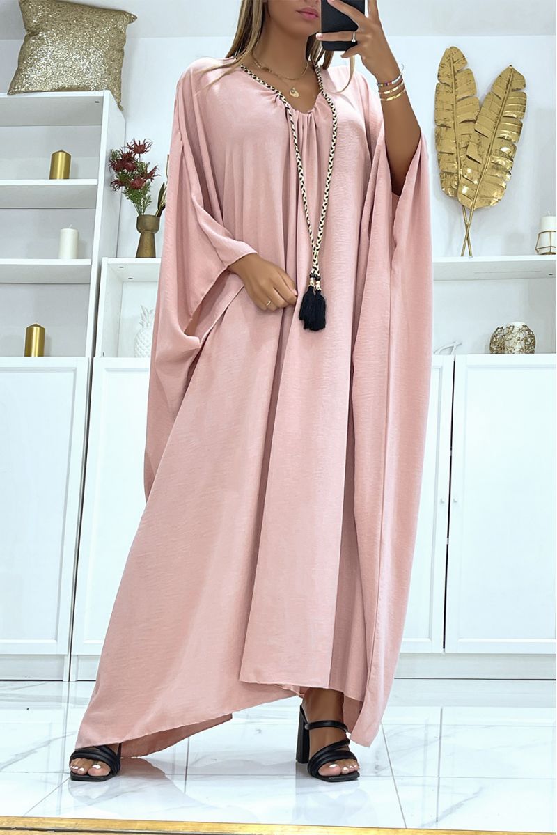 Thick and comfortable pink abaya with magnificent braid with gilding - 1