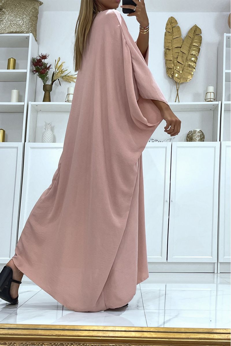 Abaya rose épaisse et confortable à magnifique tresse avec dorure - 4