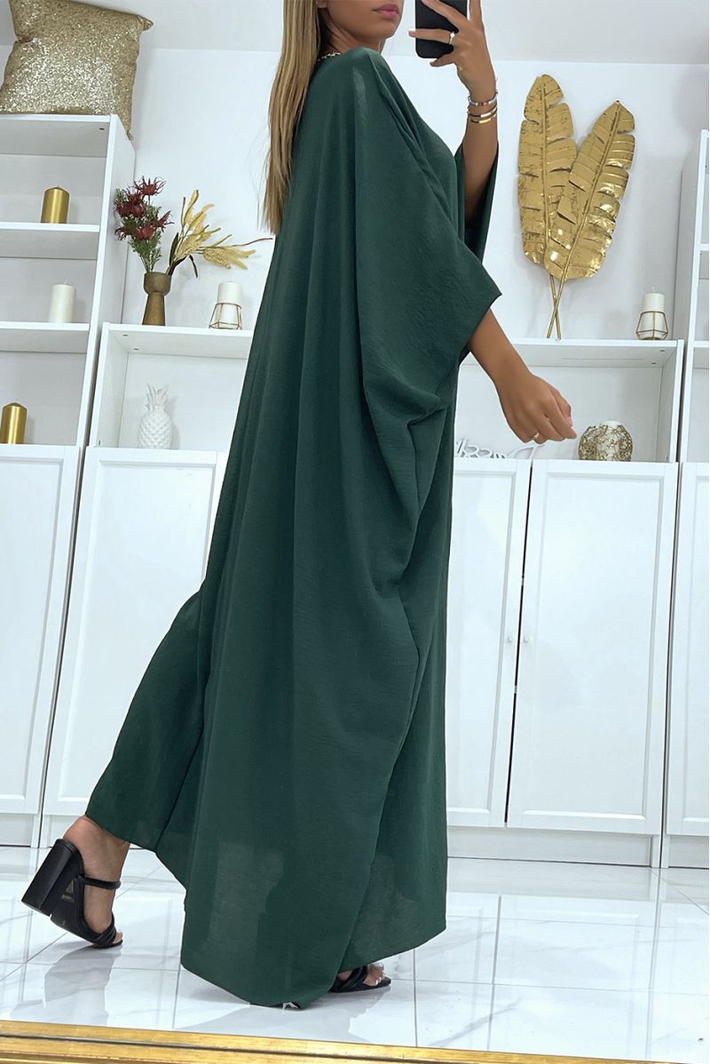 Abaya vert oversize épaisse et confortable à magnifique tresse avec dorure - 4