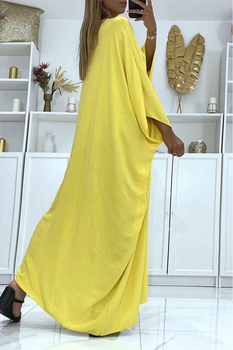 Abaya jaune oversize épaisse et confortable à magnifique tresse avec dorure - 4