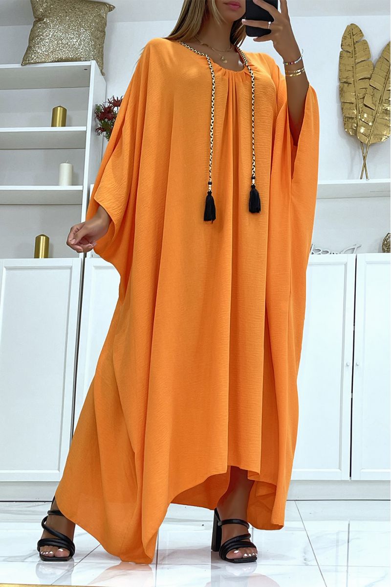 Abaya orange oversize épaisse et confortable à magnifique tresse avec dorure - 3