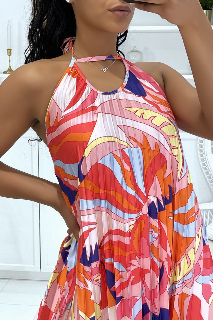 LoLLue robe fuchsia satinée plissée à motif originaux arc en ciel - 5