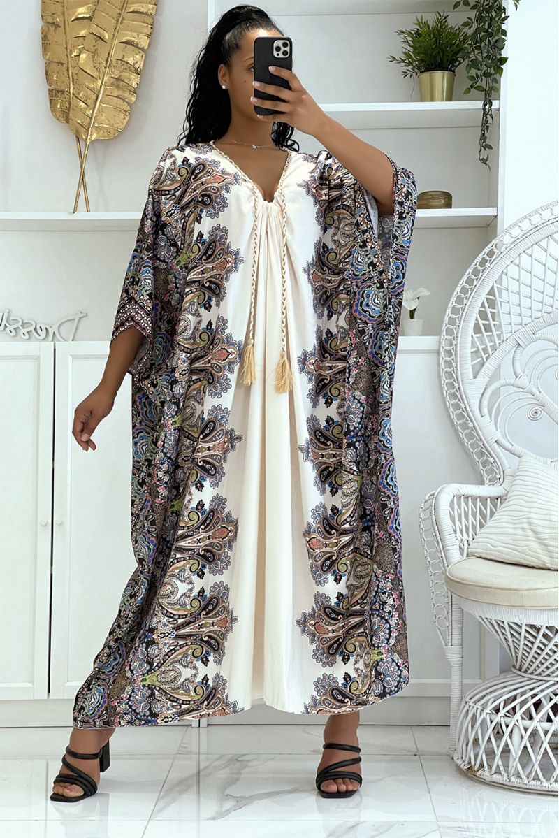 Long oversized black satin dress with pretty oriental patterns on the sides - 1
