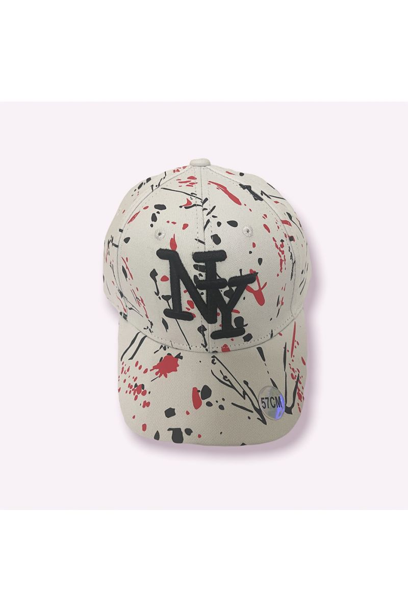 NY New York beige cap with paint stains - 5