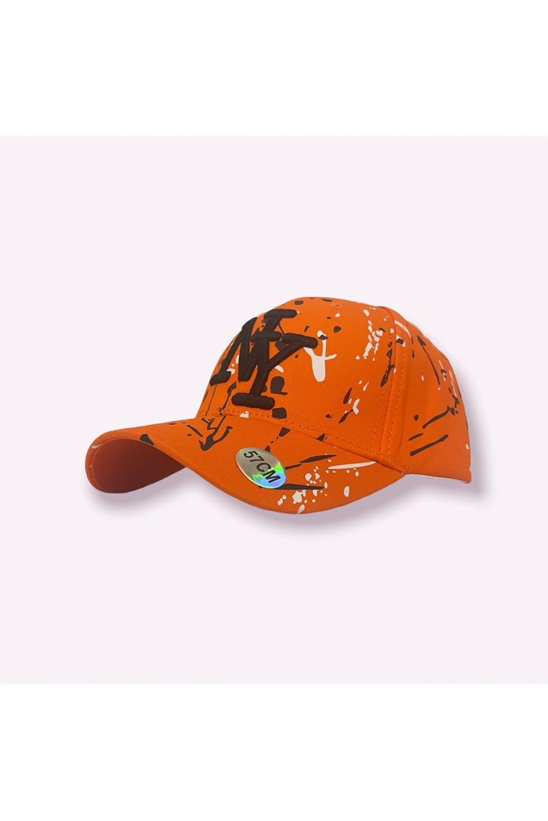 Orange NY New York cap with paint stains - 3