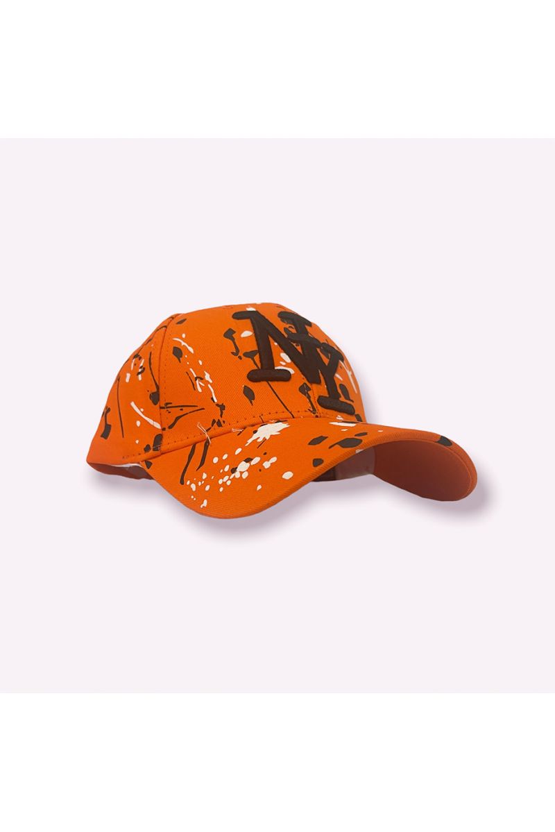 Orange NY New York cap with paint stains - 4