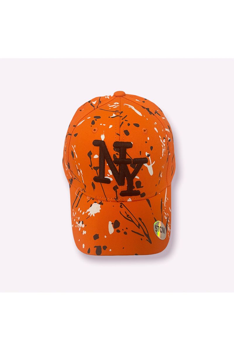 Orange NY New York cap with paint stains - 5