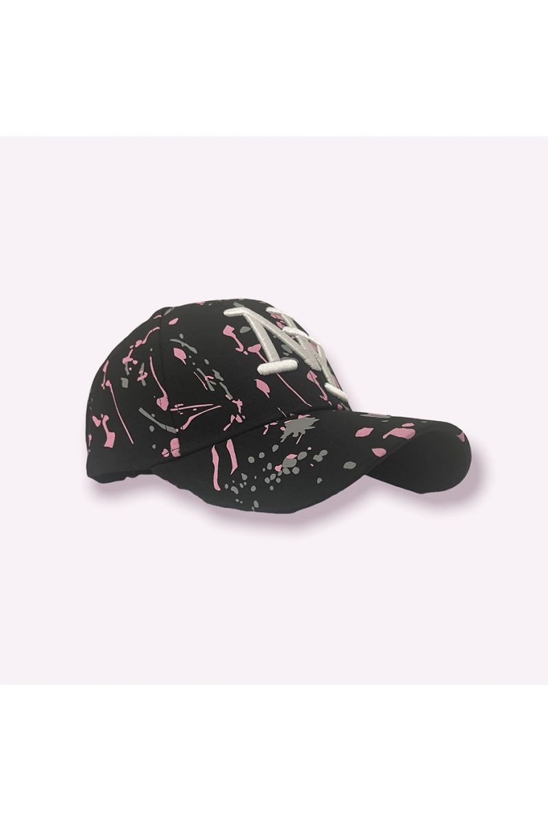 NY New York cap black pink gray with paint stains - 4