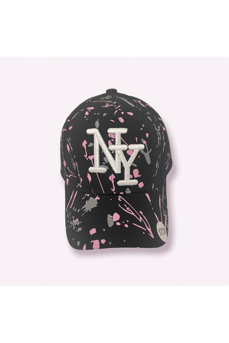 NY New York cap black pink gray with paint stains - 5