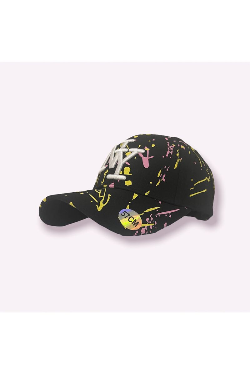NY New York cap black yellow pink with paint stains - 6