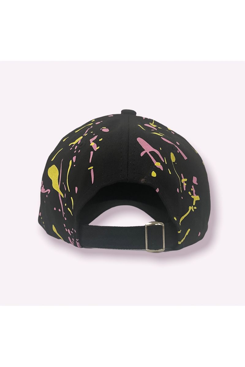 NY New York cap black yellow pink with paint stains - 7