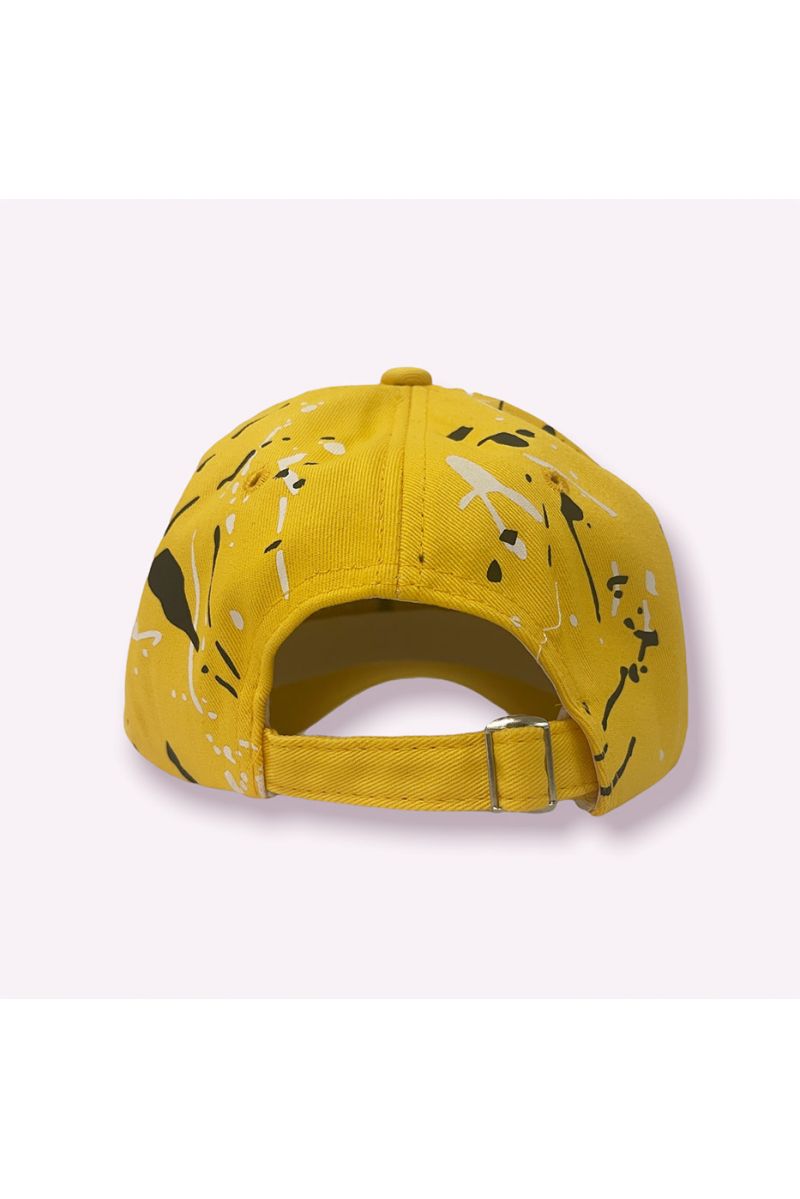 NY New York yellow black pink cap with paint stains - 6