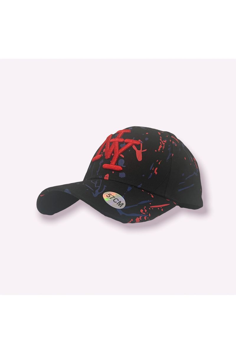 NY New York cap black red navy with paint stains - 2