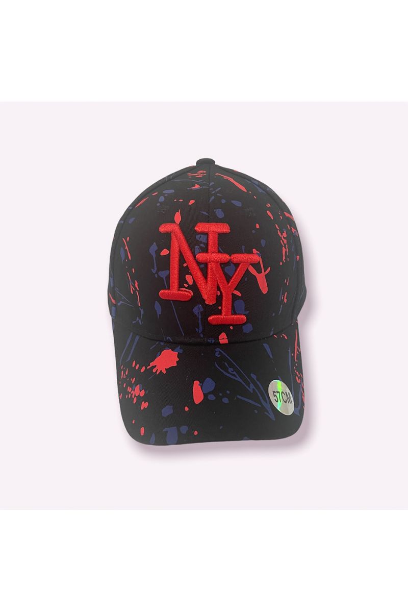 NY New York cap black red navy with paint stains - 6